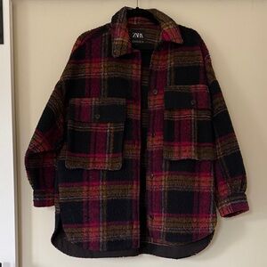 Zara Women's Checkered Utility Jacket - Pink, Black, Brown